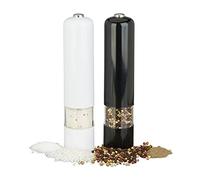 Relaxdays Set 2 Macina pepe elettrici con luce macinino per spezie in plastica a batterie nero/bianco