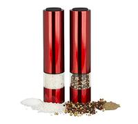 Relaxdays Set 2 macina pepe elettrici trendy con luce LED macinino per spezie acciaio inox a batterie rosso