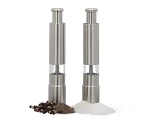 Relaxdays Set 2 macina pepe manuale acciaio inox maneggevole macinino per spezie da viaggio pressione pollice argento