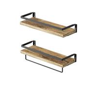 Relaxdays mensole da Parete Set 2 in Legno e Metallo Anti-Caduta, portasciugamani, Stile Industriale, Naturale/Nero 13,5