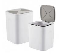 Relaxdays Set 2 Pattumiere con Sensore 14/16L, Coperchio Automatico, Porta-Sacchetti, Cucina e Bagno, Crema
