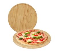 Relaxdays Piatto per Pizza Rotondo, Set da 2 Taglieri Antipasti Formaggi, Ø 32 cm, Vassoio da Cucina, bambù, Naturale, 32 Centimeters cm