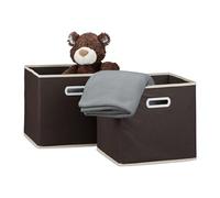 Relaxdays Set 2 Scatole Pieghevoli, Box Portaoggetti Quadrati con Manico, Contenitori Senza Coperchio, 30 x 30 cm, Marrone