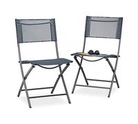 Relaxdays Set 2 Sedie Pieghevoli da Balcone Metallo Plastica Seduta da Giardino HxLxP: 87 x 55 x 48 cm, Antracite