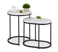 Relaxdays Table d'appoint Tavolino in Confezione da 2 (Ovale e Rotondo), Mix di Materiali, per Soggiorno, Bianco e Nero, 10% plastica 40% Fibra 50% Ferro, 51 x 40 x 40 cm