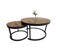 Relaxdays Set 2 tavolini, Design Industriale, 50 e 70 cm, Effetto Legno e Metallo, Marrone/Nero