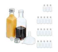 Relaxdays Set 20 Bottigliette in Vetro per Bomboniere, Bottiglie da 100 ml, Barattolini con Tappo, Trasparente Argentato, Acciaio Inox