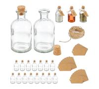 Relaxdays Set 20 Bottigliette in Vetro per Bomboniere, Bottiglie da 125 ml, Barattolini con Tappo, Trasparente Marrone, Cartone