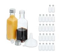 Relaxdays Set 24 Bottigliette in Vetro per Bomboniere, Bottiglie da 100 ml, Barattolini con Tappo, Trasparente Argentato