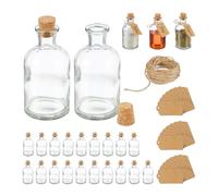 Relaxdays Set 24 Bottigliette in Vetro per Bomboniere, Bottiglie da 125 ml, Barattolini con Tappo, Trasparente Marrone