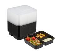Relaxdays Meal Prep Contenitori, Set 24 Lunch Box a 3 Scomparti, Scatola Riutilizzabile con Coperchio, Microonde, Nero, 4,5 x 21,5 x 18,5 cm