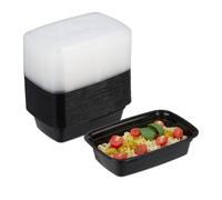 Relaxdays Meal Prep Contenitori, Set da 24 Lunch Box, Scatola Riutilizzabile con Coperchio, per Cibo al Microonde, Nero, 6,5 x 22 x 15 cm