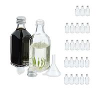Relaxdays Set 25 Bottigliette in Vetro per Bomboniere, Bottiglie da 50 ml, Barattolini con Tappo, Trasparente Argentato, Ferro