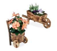 Relaxdays Carriole Portafiori in Legno, Set 2X Carretti Giardino, Porta Vasi dal Design Vintage, Giardinaggio, Naturale