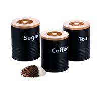 Relaxdays Barattoli da Cucina per caffè, Zucchero e tè, Set 3 Contenitori con Coperchio Ermetico, 14x11 cm, Nero bambù