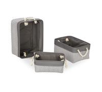 Relaxdays Ceste Portaoggetti in Set da 3, Cestini in 3 Grandezze, a Righe, Motivi Marittimi, in Stoffa, Grigio Bianco, Poliestere