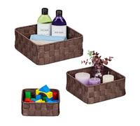 Relaxdays Set 3 Cestini Portaoggetti, Organizer 3 Misure, Intrecciati, in Plastica, Struttura in Metallo, Marrone, Ferro