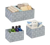 Relaxdays Set 3 Cestini Portaoggetti, Organizer Varie Misure, Intrecciati, in Plastica, Struttura in Metallo, Grigio