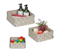 Relaxdays Set 3 Cestini Portaoggetti, Scatole Organizer 3 Misure, Intrecciati, in Plastica, Struttura in Metallo, Grigio, Ferro