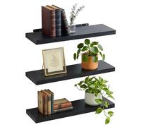 Relaxdays Set 3 mensole da Parete, HxLxP: 4 x 80 x 23 cm, per, Nero | Soggiorno effetto legno, metallo