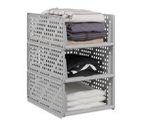 Relaxdays Organizer Pieghevoli per Armadio, Set 3 Box Estraibili in Plastica, Impilabili, HLP: 18x33,5x43,5 cm, Grigio