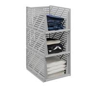 Relaxdays Organizer Pieghevoli per Armadio, Set 3 Box Estraibili in Plastica, Impilabili, HLP: 24,5x33,5x43,5 cm, Grigio