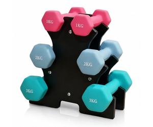 Relaxdays Set 3 paia manubri 1-3kg con base