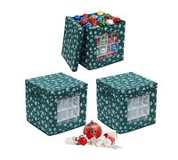 Relaxdays Scatole Porta Palline di Natale, Set 3 pz, TNT e Cartone, Verde, 33x33x33 cm