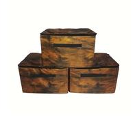 Relaxdays Set 3 scatole portaoggetti Marrone, 90 l, Cerniera perimetrale, per Biancheria e Vestiti, 25x40x30 cm