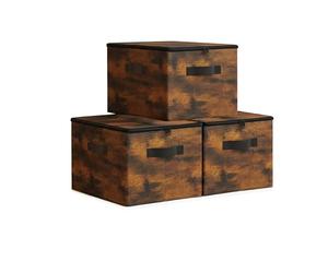 Relaxdays Set 3 scatole portaoggetti Marrone, 90 l, Cerniera perimetrale, per Biancheria e Vestiti, 25x40x30 cm