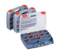 Relaxdays Set 3 Valigette Attrezzi, Scatola Organizer Vuota, Cassetta Porta Viti e Minuteria, 6x32x26 cm, Grigio Rosso