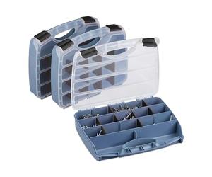 Relaxdays Set 3 Valigette Attrezzi, Scatola Organizer Vuota, Cassetta Porta Viti e Minuteria, 6x32x26 cm, Grigio Nero