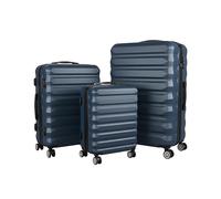 Relaxdays Set 3 valigie, rigide, 4 ruote 360°, blu scuro | Manico telescopico, lucchetto a codice
