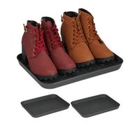 Relaxdays Vassoio Poggiascarpe, Set da 3 Vaschette Poggia Scarpe Bagnate, HLP: 3x35x27 cm, Tappetino in Plastica, Grigio