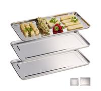 Relaxdays Vassoio in Acciaio Inox, Set 3 Piatti da Portata Rettangolari, Antipasto, Aperitivo, Buffet, 45,5x22, Argento