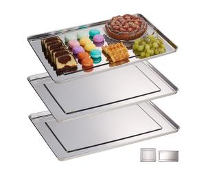 Relaxdays Set 3x vassoio in acciaio inox argentato