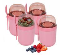 Relaxdays Ciotole muesli to-go, set di 4, 3 scomparti, cucchiaio, rosa