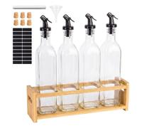 Relaxdays Set 4 bottiglie olio con supporto bambù