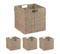 Relaxdays Set 4 Cesti Intrecciati Portaoggetti in Seagrass, 30x30x30cm, Scatola da Scaffale Cubo, Stile Vimini, Naturale, Fibra vegetale
