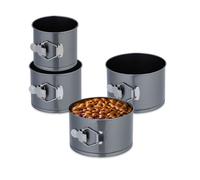 Relaxdays Set 4 Teglie Forno Rotonde per Dolci, Ø 12, 14, 16, 18 cm, Acciaio Inox, Stampo Torte Antiaderente, Antracite, 11 x 18 x 18 cm