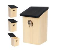 Relaxdays Set 4 nidi per passeri e cince, Foro 32 mm, Tetto apribile, da Appendere, Abete Naturale/Nero 22x12x14 cm
