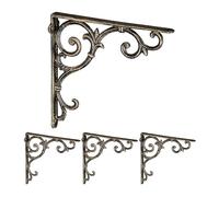 Relaxdays Set 4 Reggimensola da Muro, Staffe per Mensole, HLP: 24,5x4x24,5 cm, Supporti Angolari Ripiani Vintage, Bronzo, Ghisa