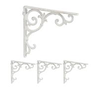 Relaxdays Set 4 Reggimensola da Muro, Staffe per Mensole, HLP: 24,5x4x24,5 cm, Supporti Angolari Ripiani Vintage, Bianco, Ghisa