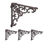 Relaxdays Set 4 Reggimensola da Muro, Staffe per Mensole, Marrone | HLP: 21,5x4x21,5 cm, Supporti Angolari per Scaffali