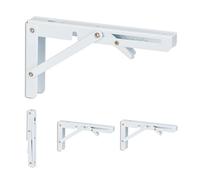 Relaxdays Set 4 Reggimensola Pieghevoli da Muro, Staffe per Mensole, HLP: 11x3x20 cm, Supporti Angolari Scaffali, Bianco, Acciaio