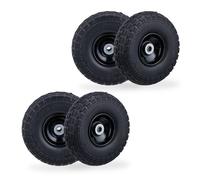 Relaxdays Ruota per Carriola 4.10/3.50-4", Set da 4 Gomme Piene Antiforatura, Cerchi in Acciaio, Fino a 150 kg, Nero