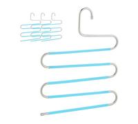 Relaxdays Gruccia Multipla per Pantaloni, Set da 4 Stampelle a S, Appendini Antiscivolo, con 5 Aste, Argentato Azzurro