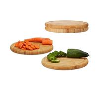 Relaxdays Set 4 Taglieri da Cucina Rotondi, bambù, 25 cm, Tovagliette, Vassoi Colazione in Legno, Look Naturale, Marrone