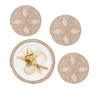 Relaxdays Tovagliette Sottopiatto in Palma Intrecciata, Ø 35 cm, Set da 4 Placemat Americane, Sottopentola, Naturale, Fibra vegetale