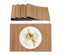 Relaxdays Set da 4 Tovagliette in bambù, Bordo in Tessuto, Sottopiatto Antiscivolo, 45x30 cm, Tovaglie Tavolo, Naturale, Poliestere
